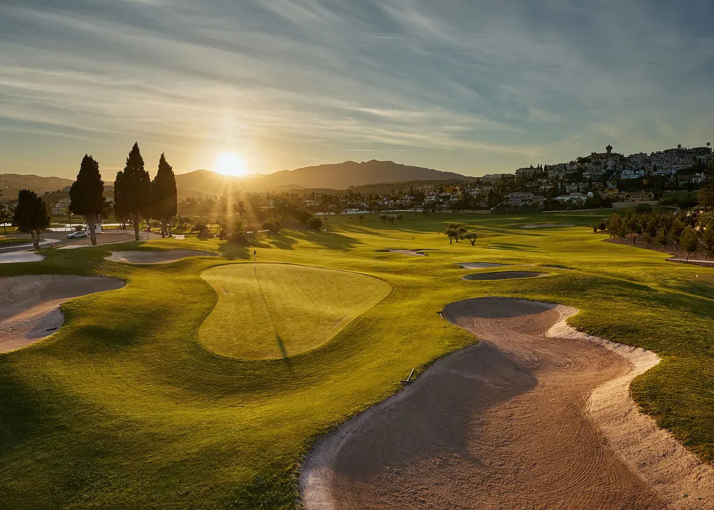 Sunset over the course at PG Golf Academy Mijas